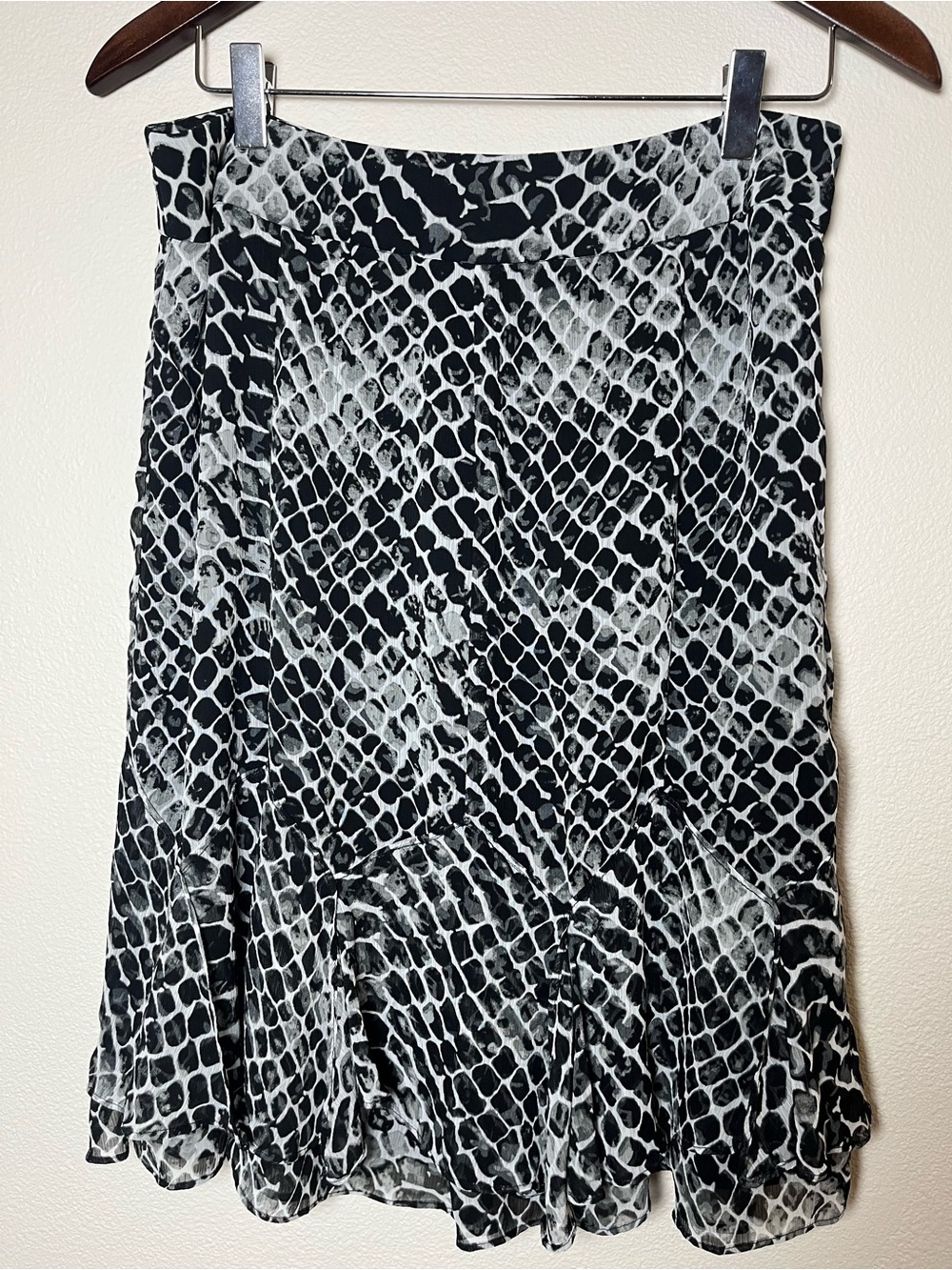 Sunny Leigh Vintage Y2K Black and White Animal Print Skater Ruffle Hem Skirt